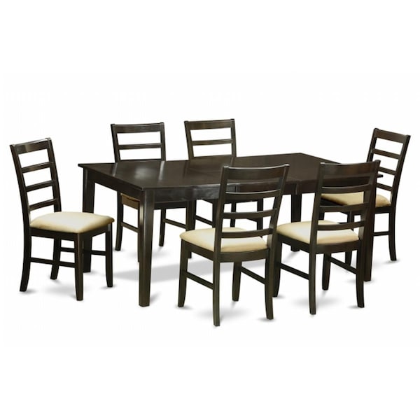 East West Furniture 7 Piece Dining Room Set-Dinette Table With Leaf and 6 Dining Room Chairs HEPF7-CAP-C - main